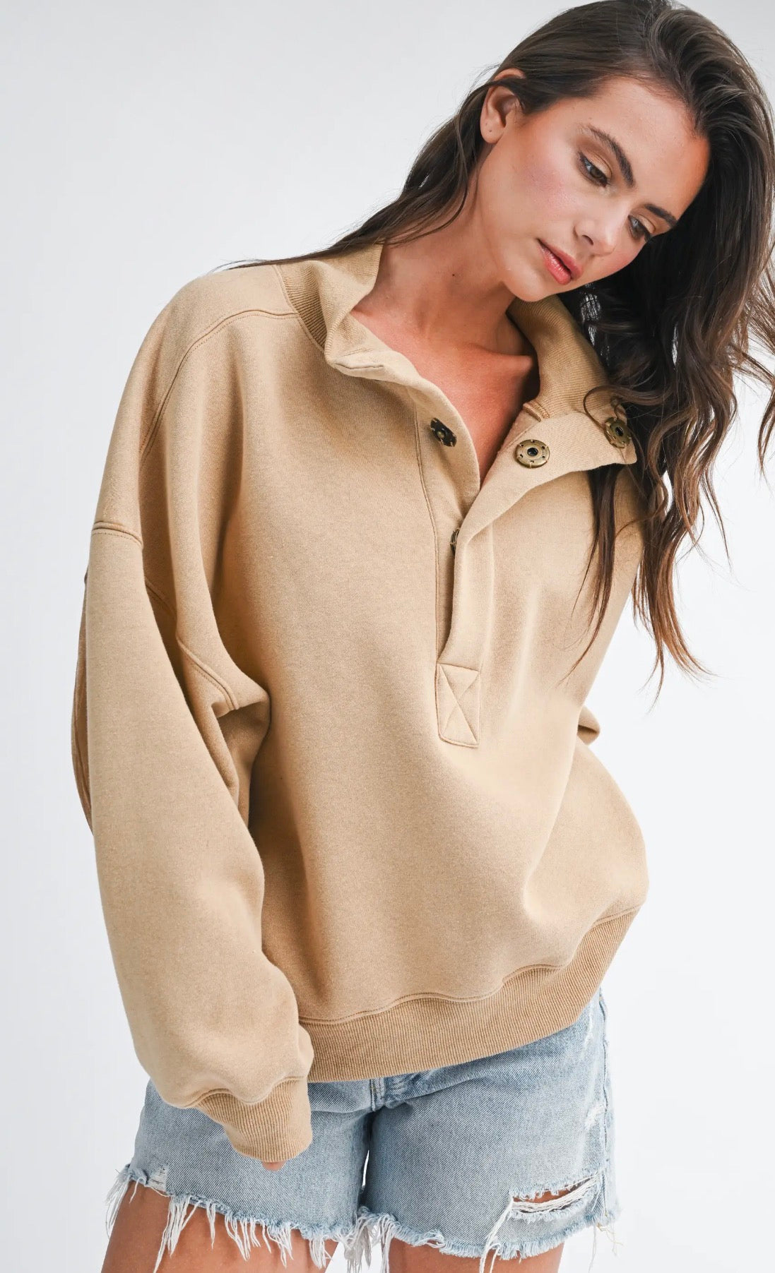 Oat oversized snap pullover