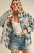 Oversized blue patchwork flannel