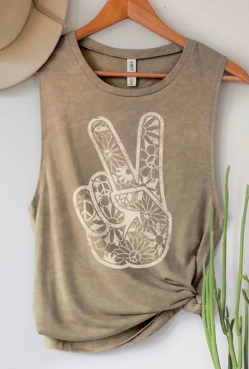 Peace and love - taupe tank