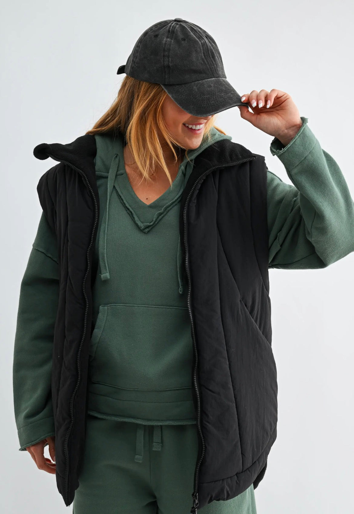 Black longline puffer vest