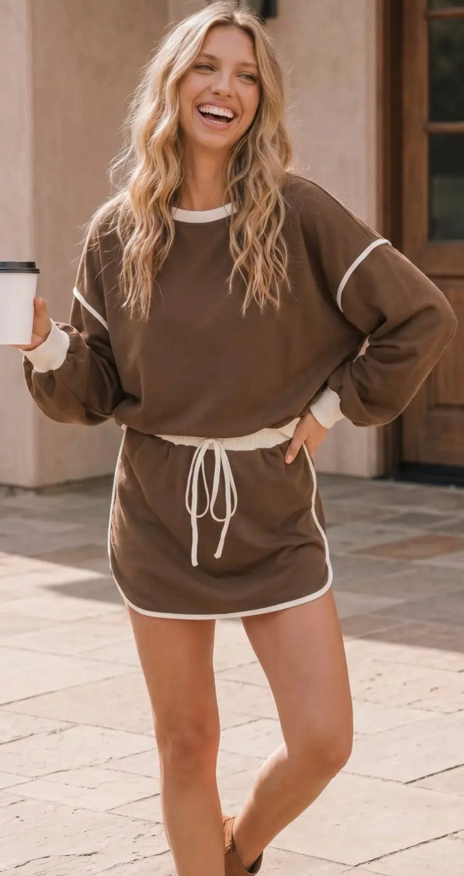 Sweatshirt & skirt set - brown