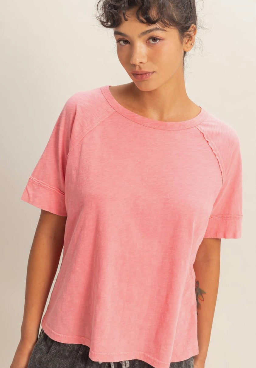 Acid wash raw seam tee