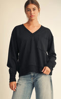 Black exposed hem sweater