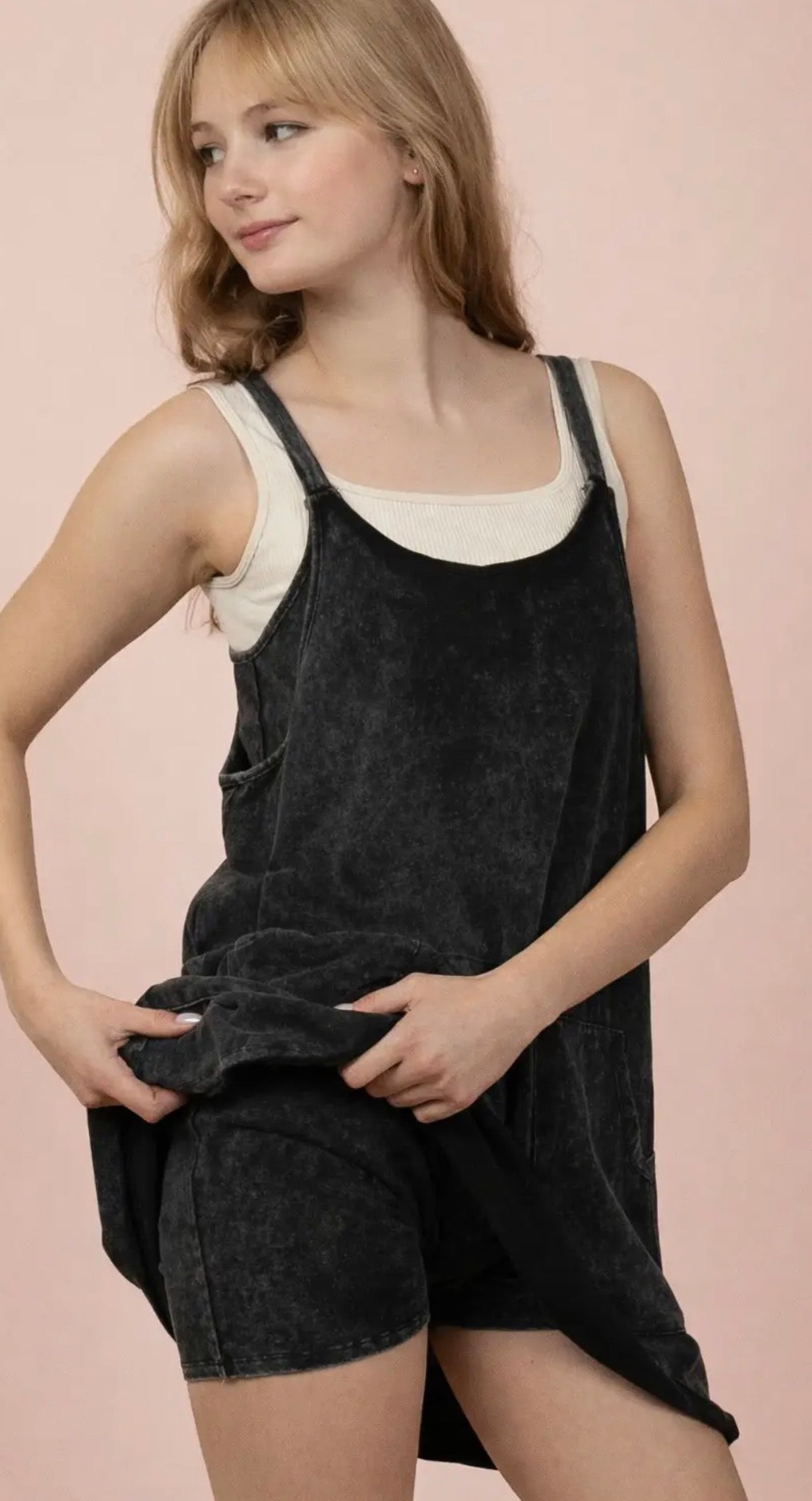 Mineral wash black romper dress