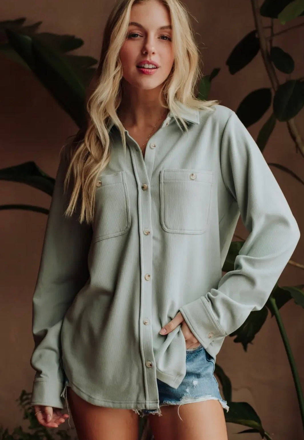 Light blue soft button up