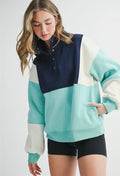 Navy and aqua colorblock pullover