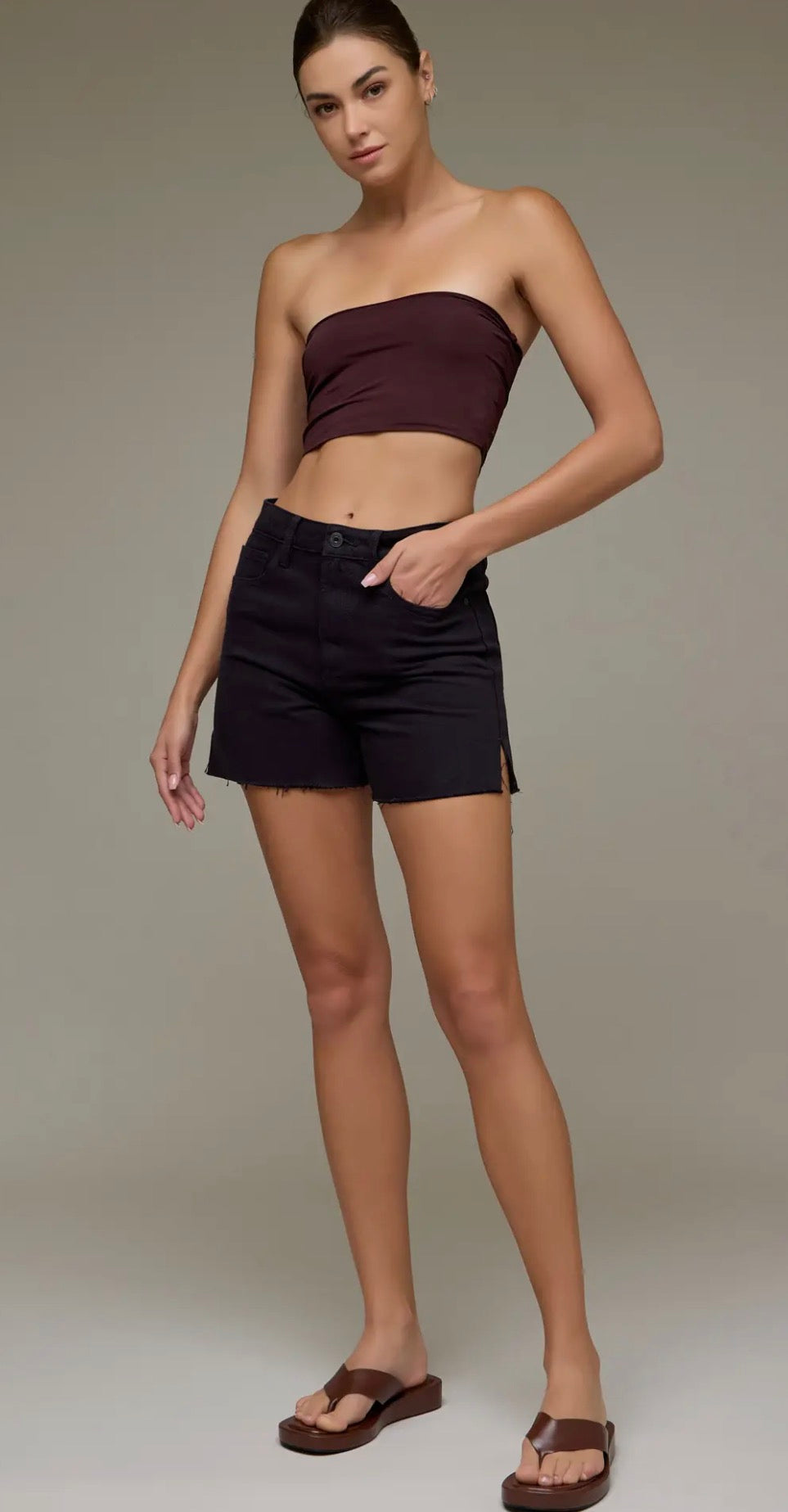 Hidden jeans. Mom side slit shorts