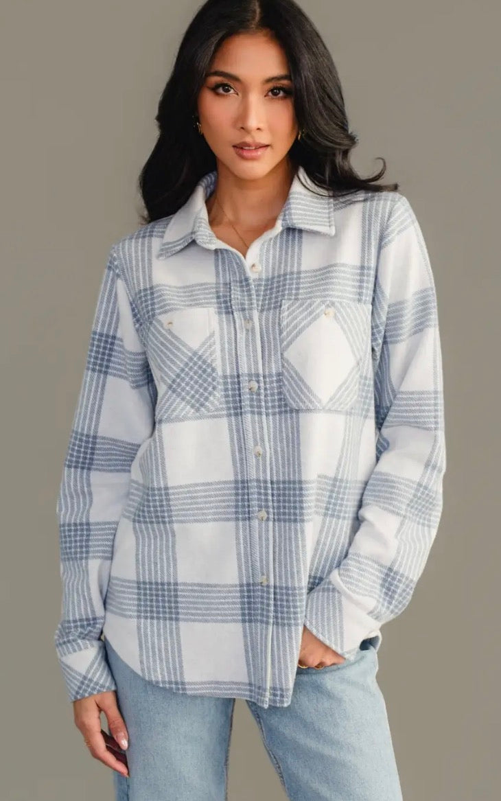 White and dusty blue button down