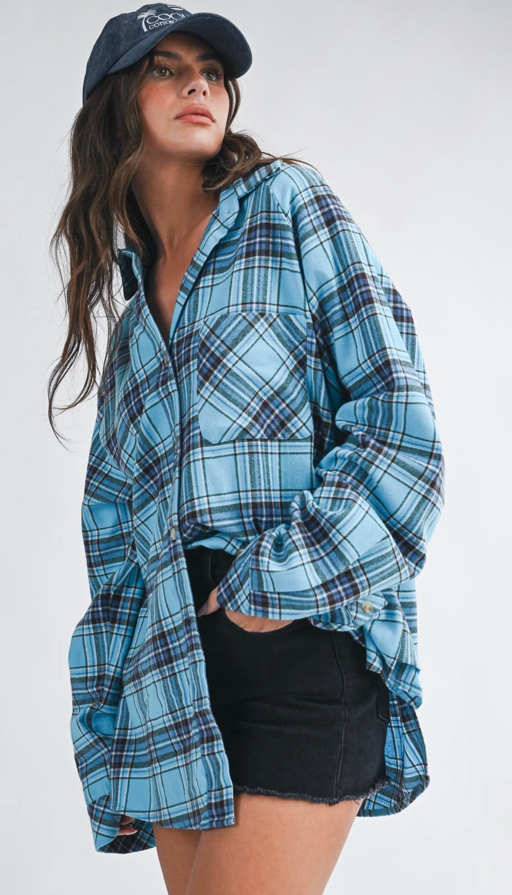 Oversized blue flannel