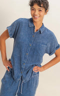 Navy button down