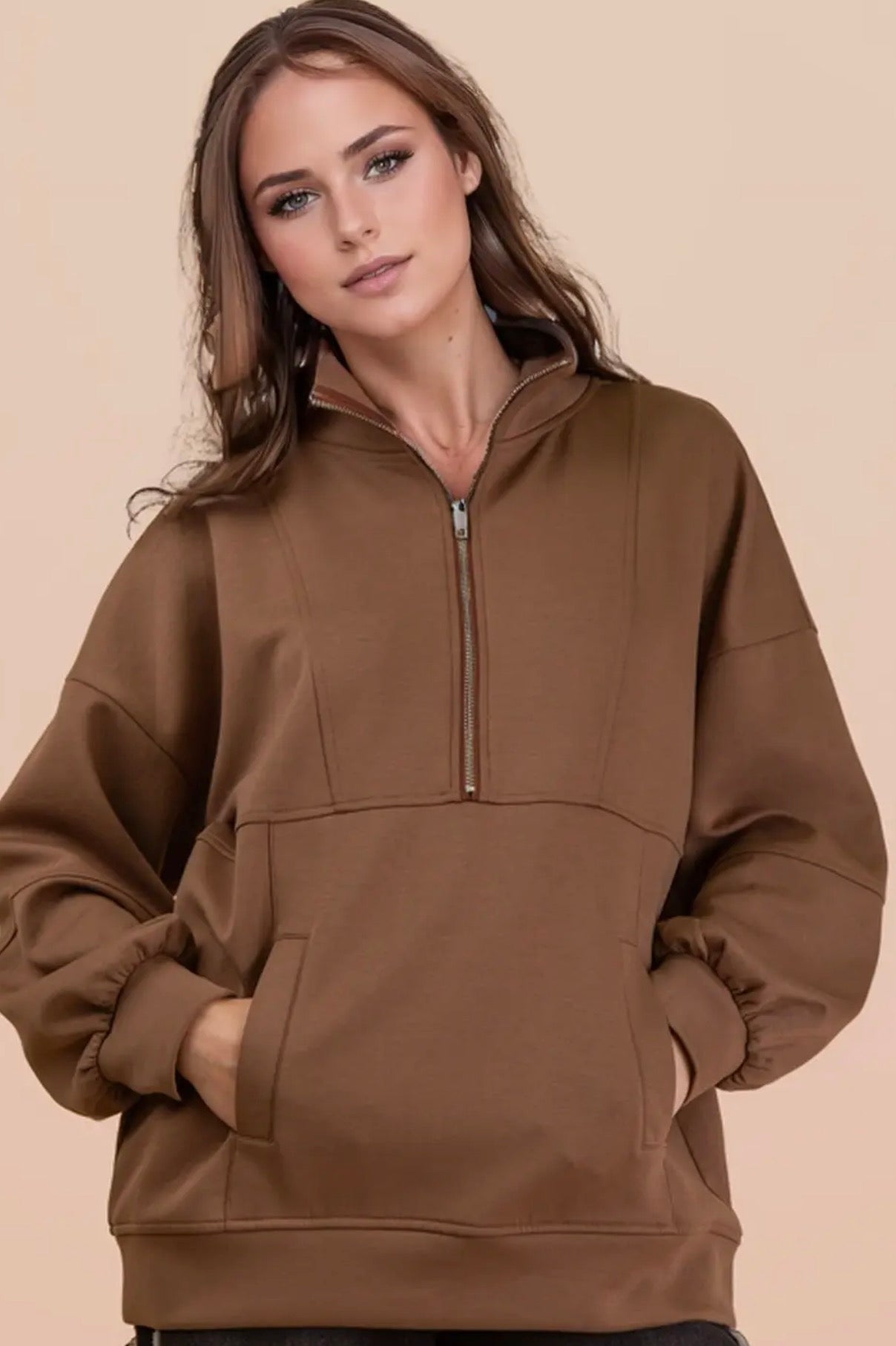 Mocha oversized half zip