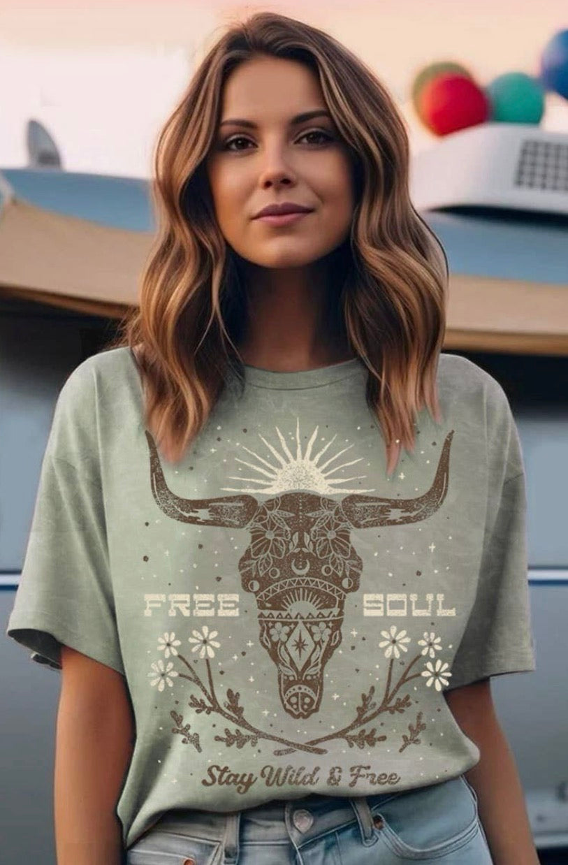 Free soul cow skull tee