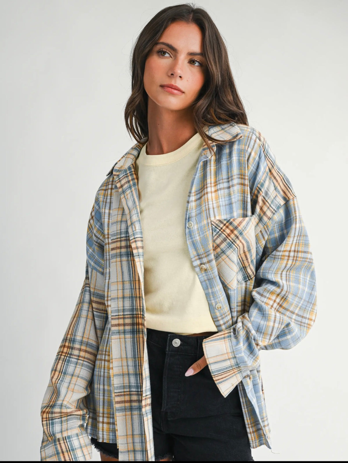 Blue and tan oversized flannel