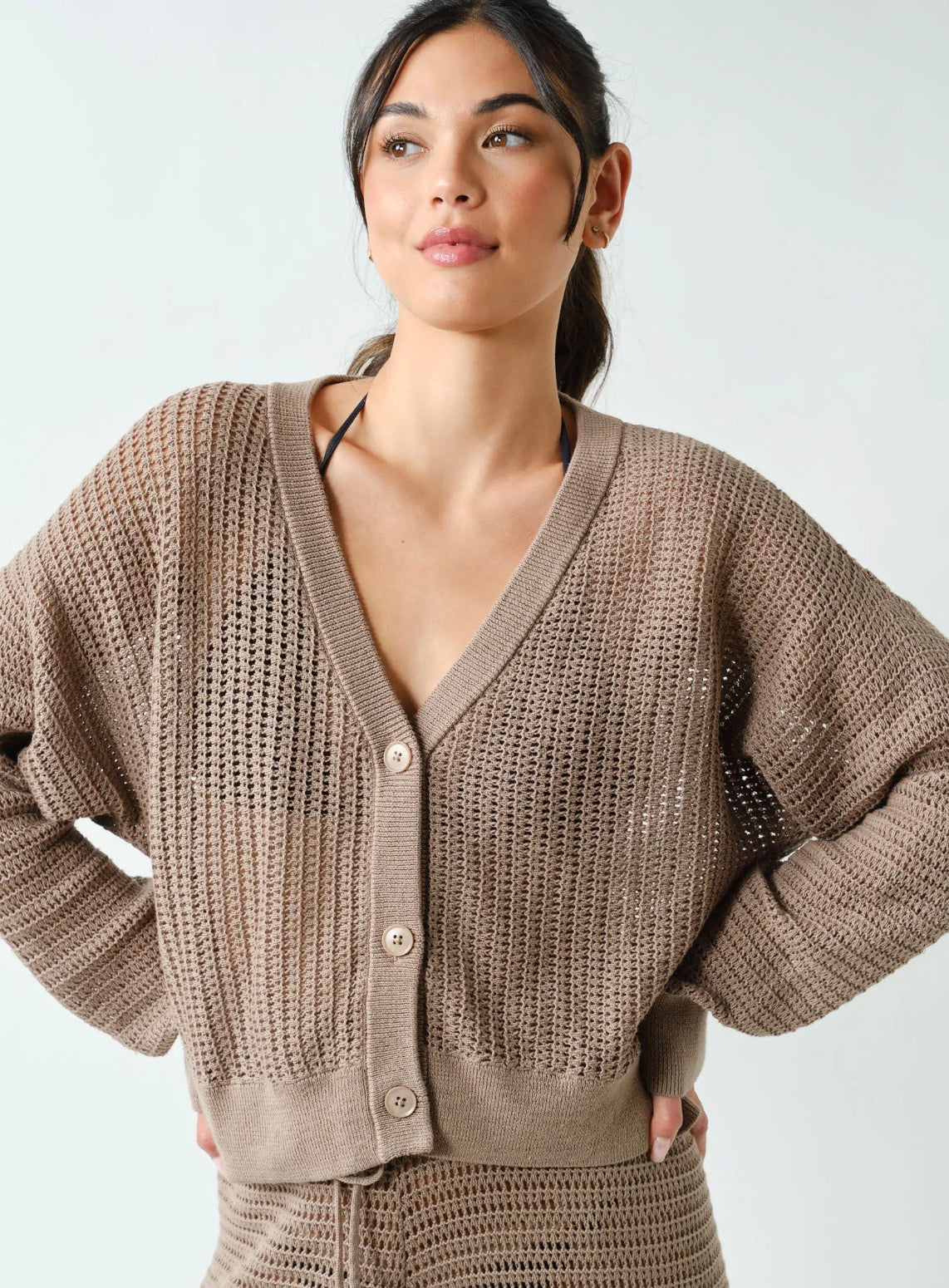 Taupe crochet cardigan