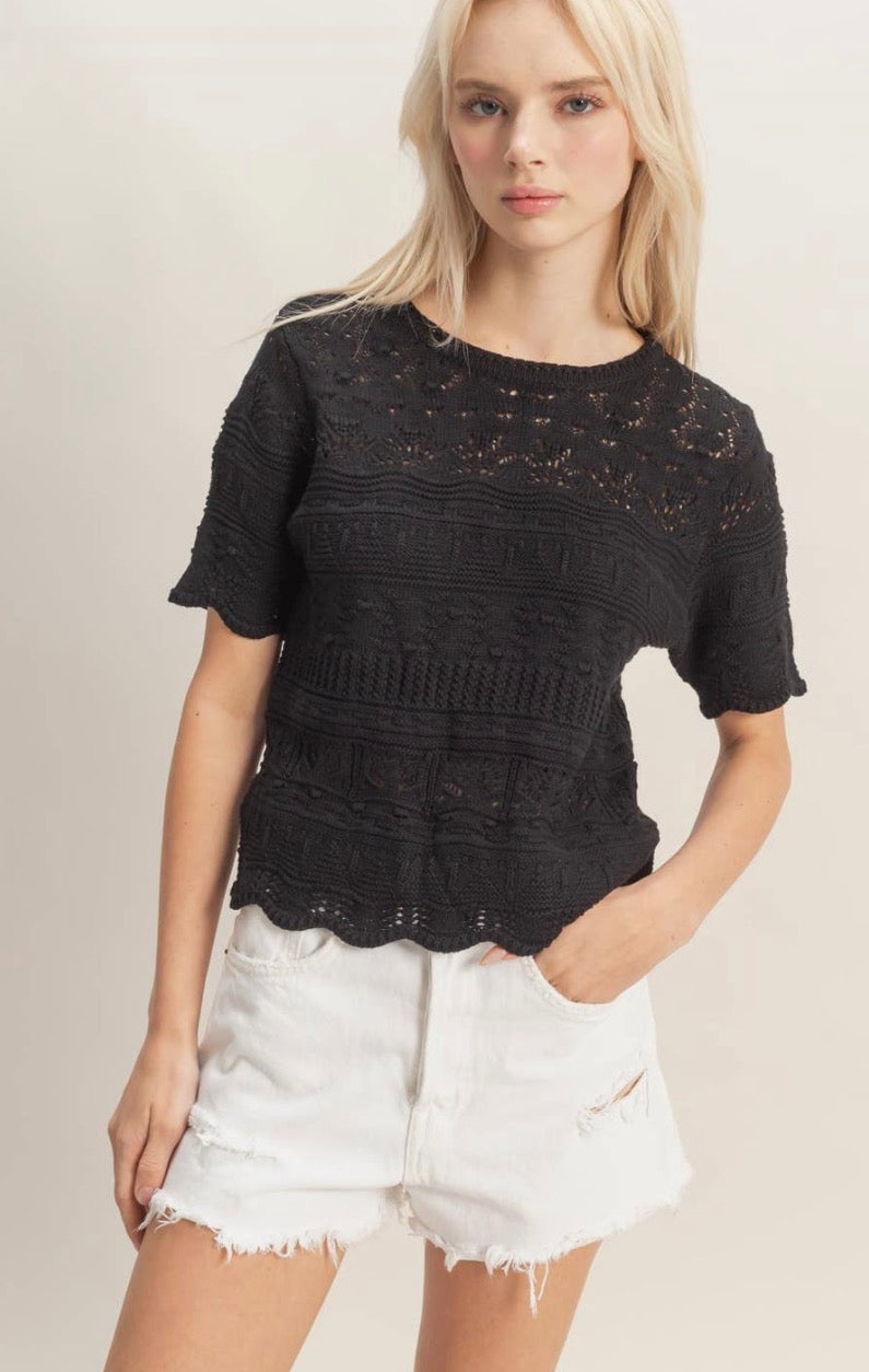 Texture pointelle knit top