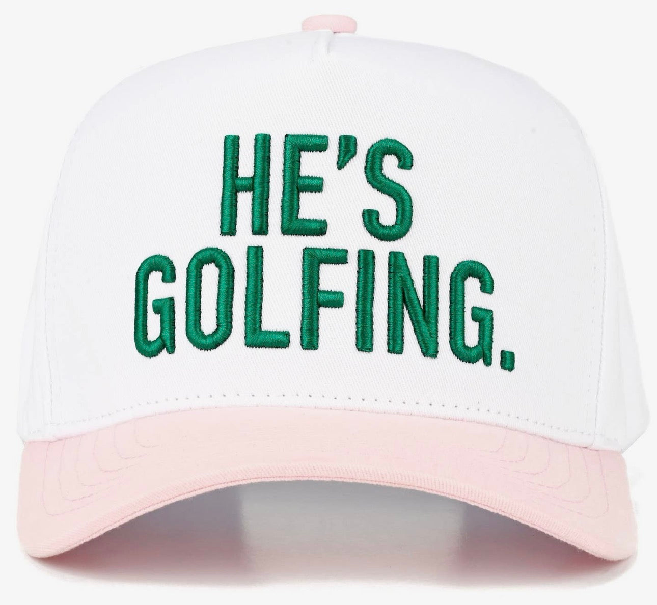 Pink & green “he’s golfing” hat