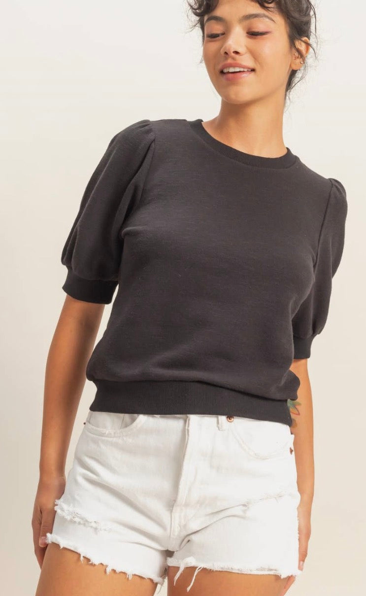 Puff short sleeve crew neck - black