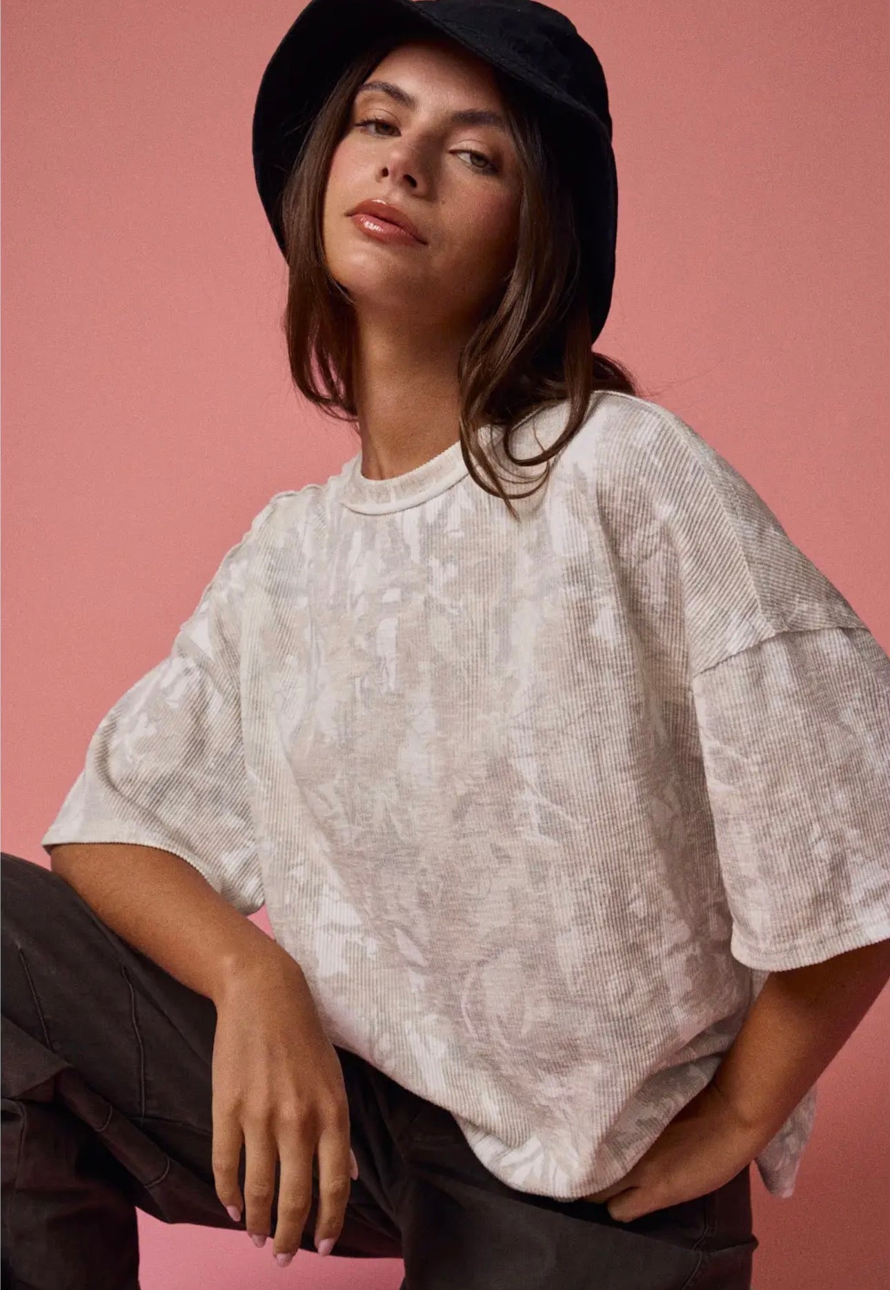 Camo ribbed loose fit tee