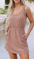 Mineral wash, u-neck elastic waist dress