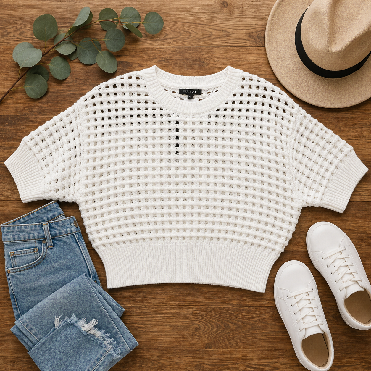 Cream crochet crop