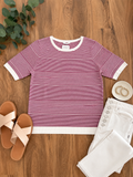 Burgandy striped top.