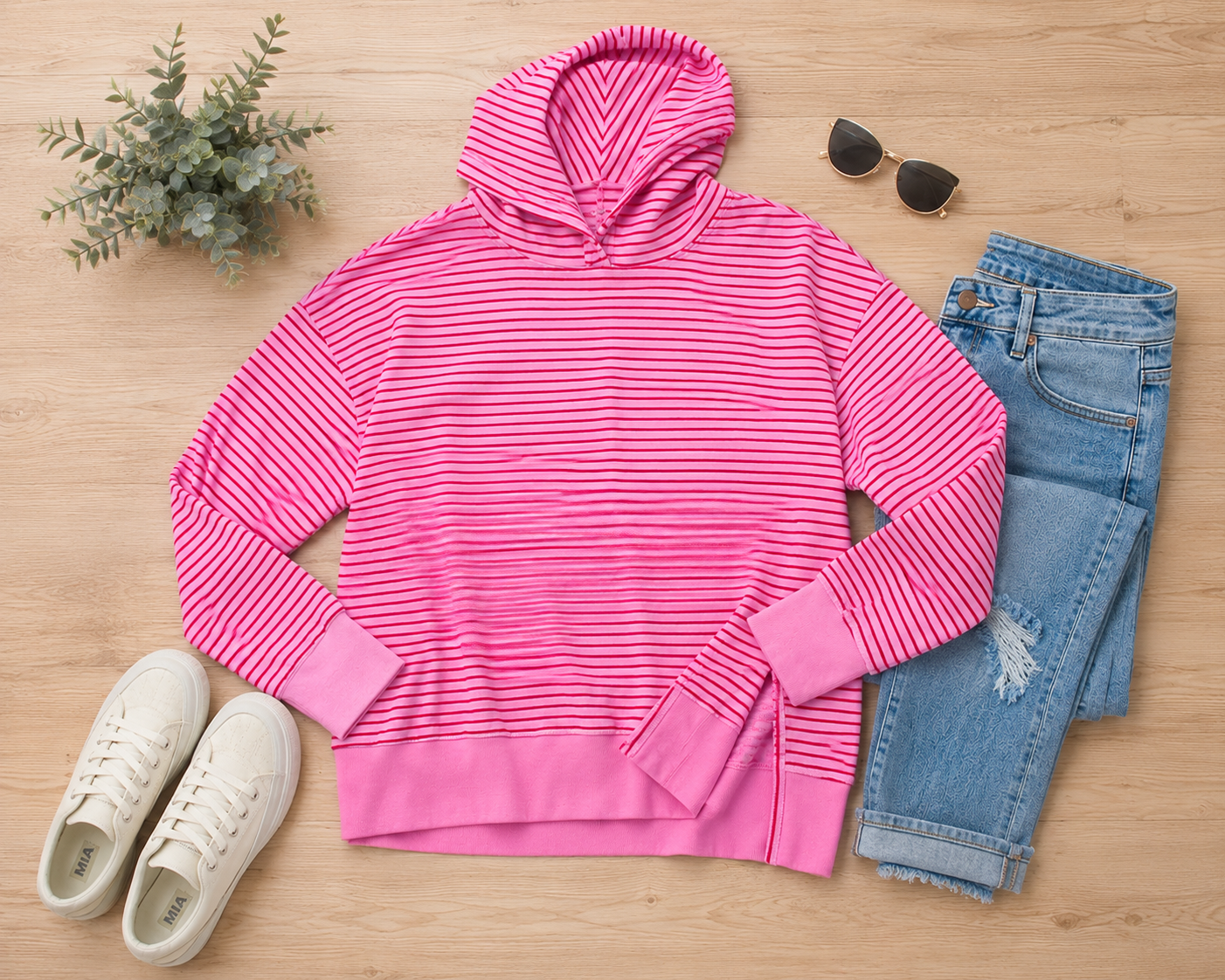 Side slit pink and red hoodie